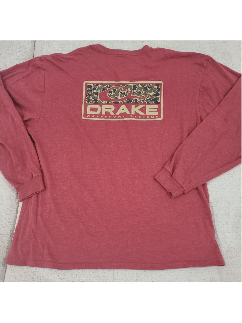 Drake Waterfowl Old School Bar Sz 2XL Long Sleeve T-Shirt Maroon Red Camo Logo - Picture 2 of 11